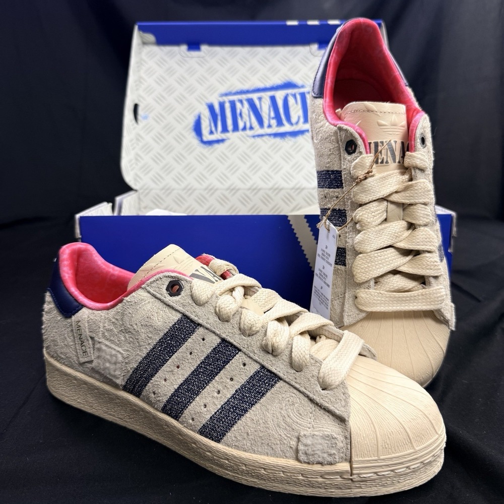 Size 9 Adidas Superstar 82 X Menace Men's Sneakers 'Wonder White Dark Blue'